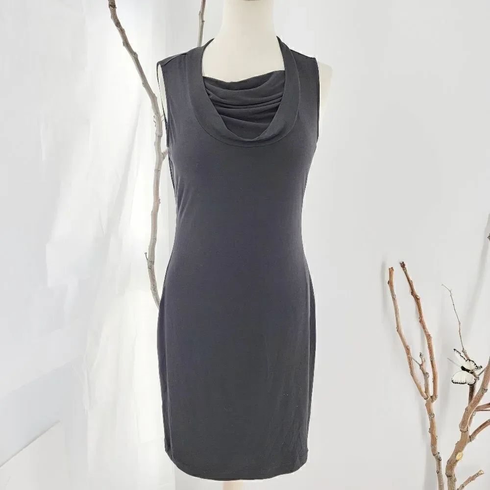 Calvin Klein black jersey cowl neck sheath dress